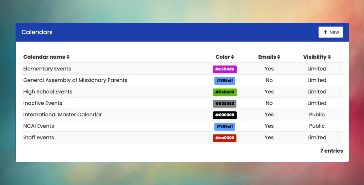 Snapshot from Mosaic of Calendar settings page.