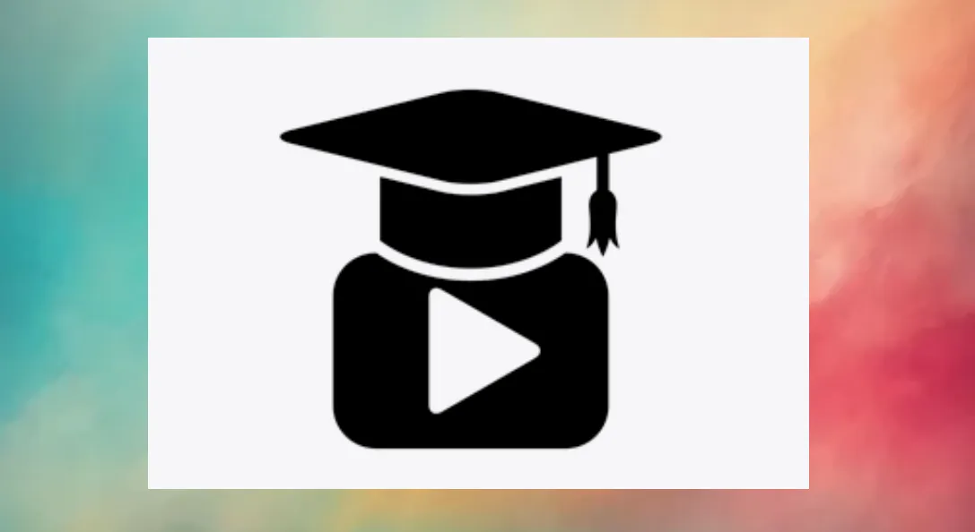 Play video icon with a square academic cap.